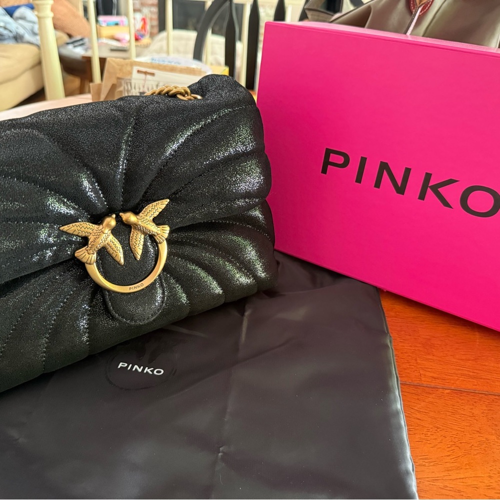 Pinko Shimmering Black Suede love bag brand new